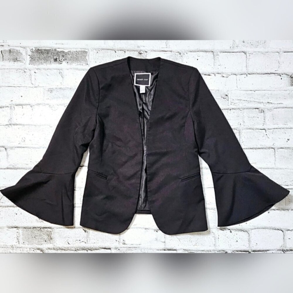 Another Story Black Open Front Bell Sleeve Blazer Medium Business Casual - Picture 4 of 9